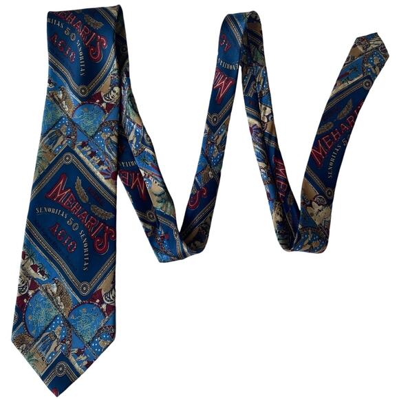 Agio Mehari's Senorita Cigar Men's Silk Tie Blue Red Cigar Box Logo 58x3 1/2" - Picture 8 of 8